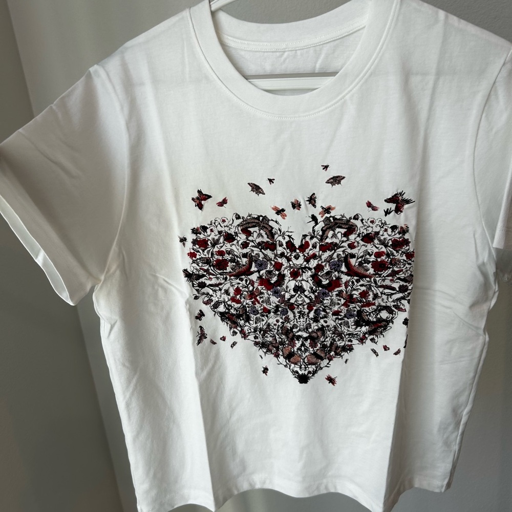 Dior Style White embroidered floral pattern T-Shirt